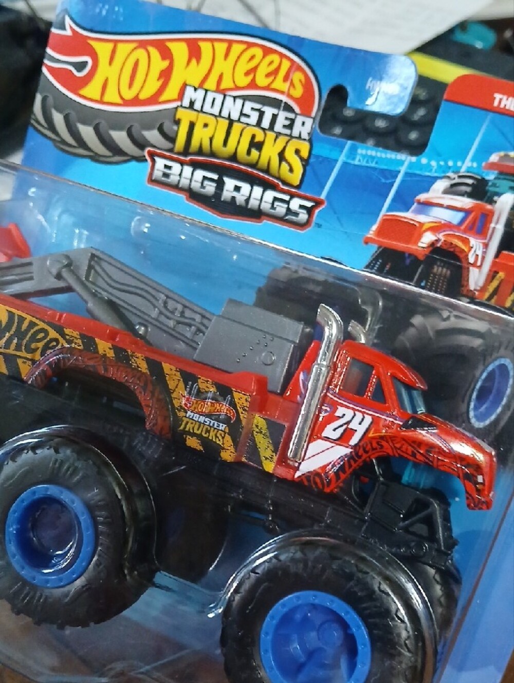 909 Hot Wheels Monster Trucks Big Rig Toy - Red with Blue Wheels